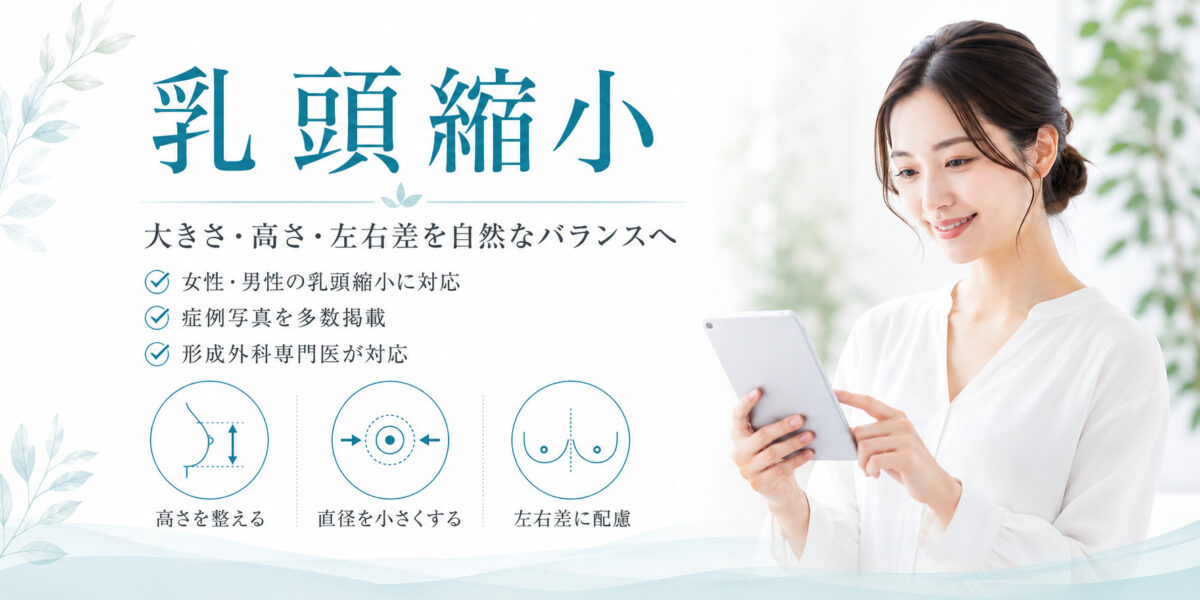 乳頭縮小｜大きさ・高さ・左右差を自然なバランスへ｜女性・男性の乳頭縮小に対応｜症例写真を多数掲載